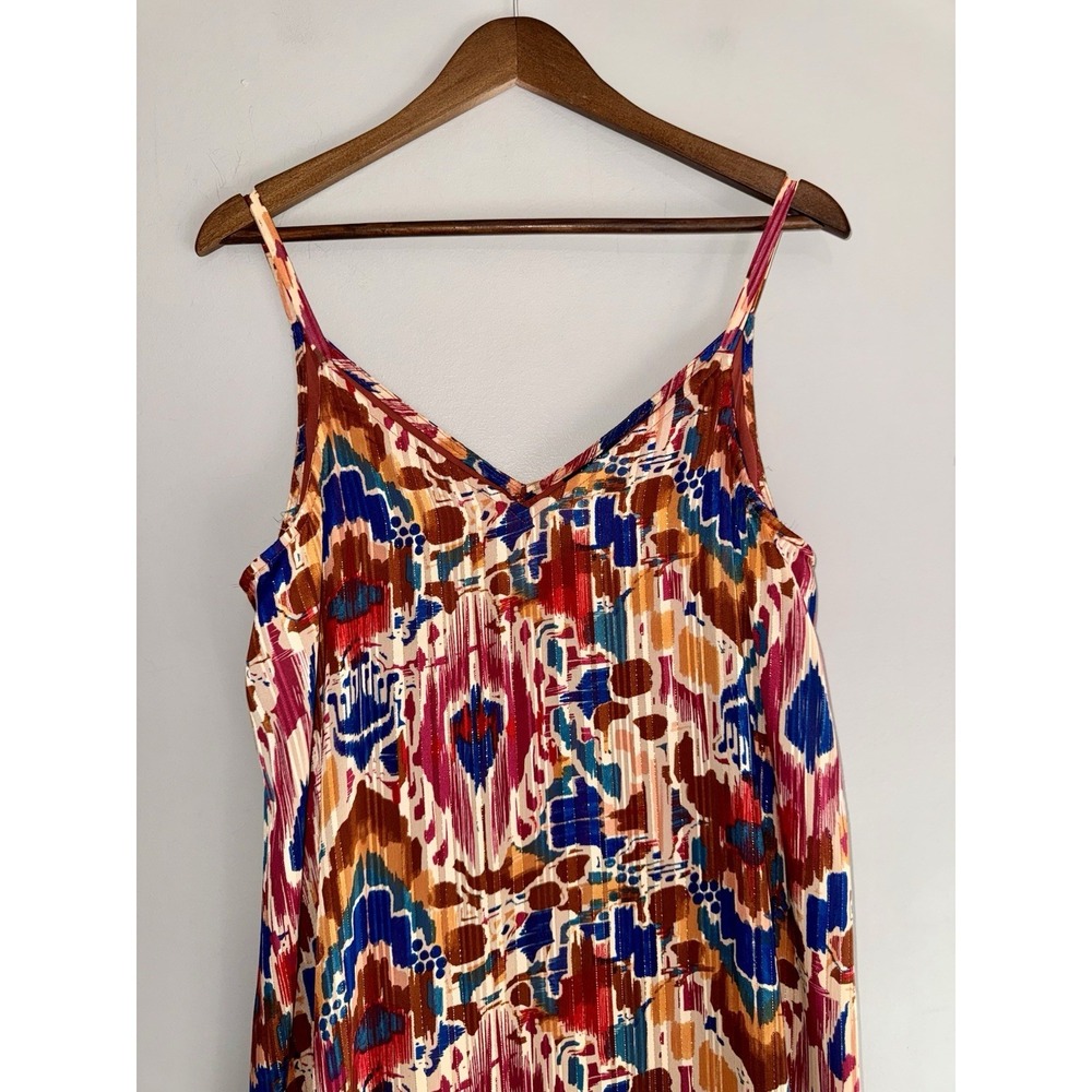 MSK Maxi Dress Boho Colorful Beach Earth Tone Metallic Flowy V Neck Straps Large - Picture 6 of 16